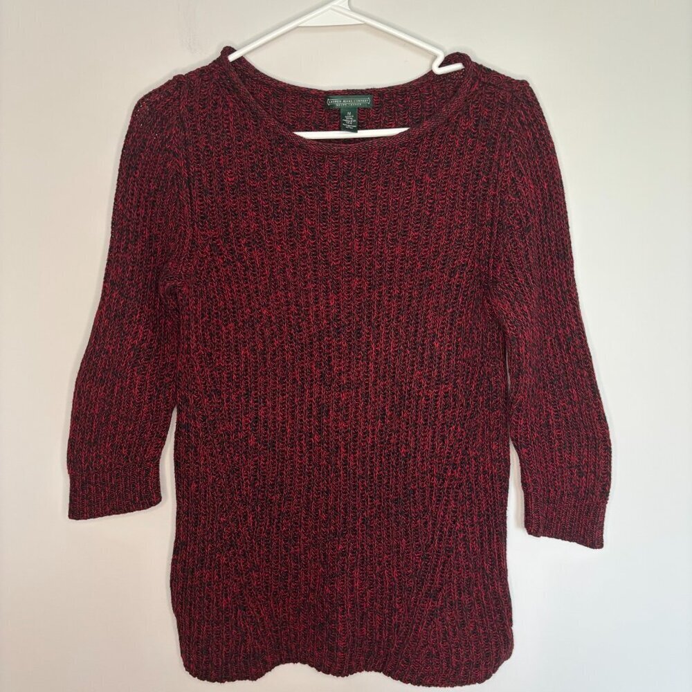 Lauren Jeans Company Ralph Lauren Sweater Women's Medium Black Red 3/4 Sleeve